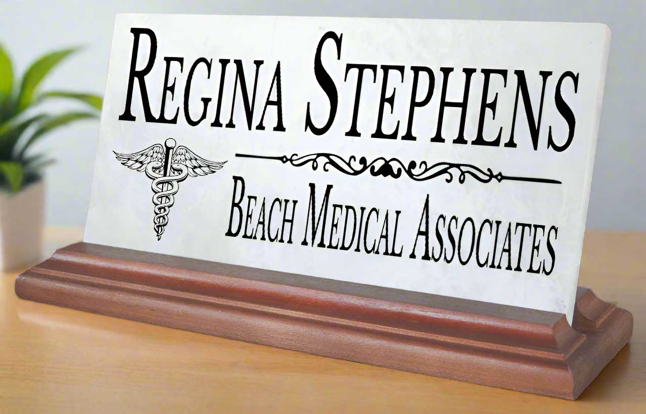 Personalized Medical Desk Nameplate – Custom Marble Plaque