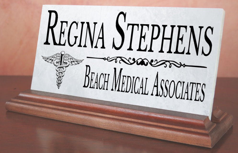 Personalized Medical Desk Nameplate – Custom Marble Plaque