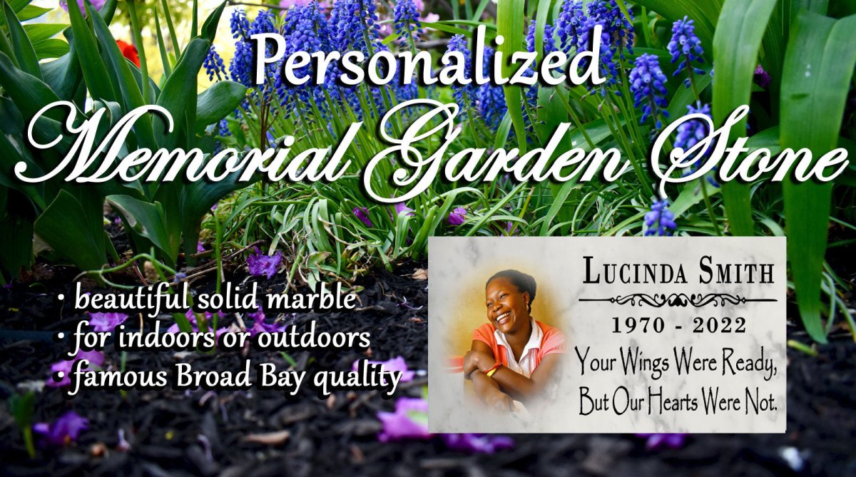 Memorial Stone With Photo Loved One Gift Custom Printed Picture Marble Plaque - Your Wings Were Ready But Our Hearts Were Not 12" x 6"