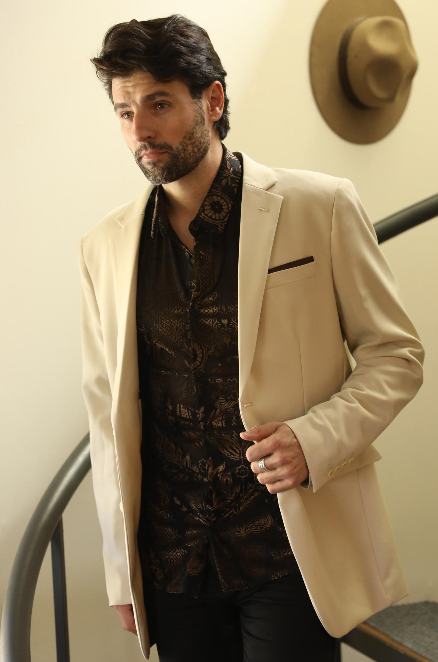 Mens Modern Fit Stretch Date Night Beige Blazer