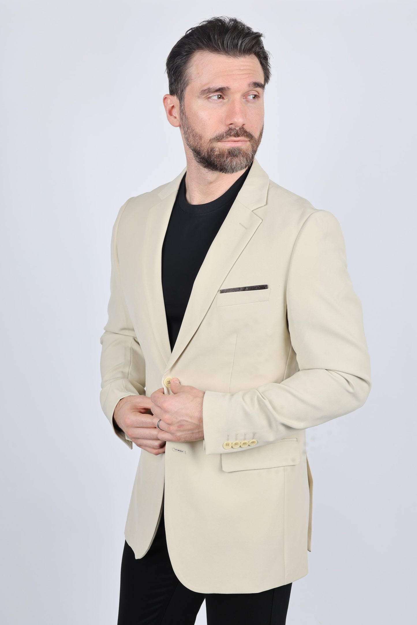 Mens Modern Fit Stretch Date Night Beige Blazer