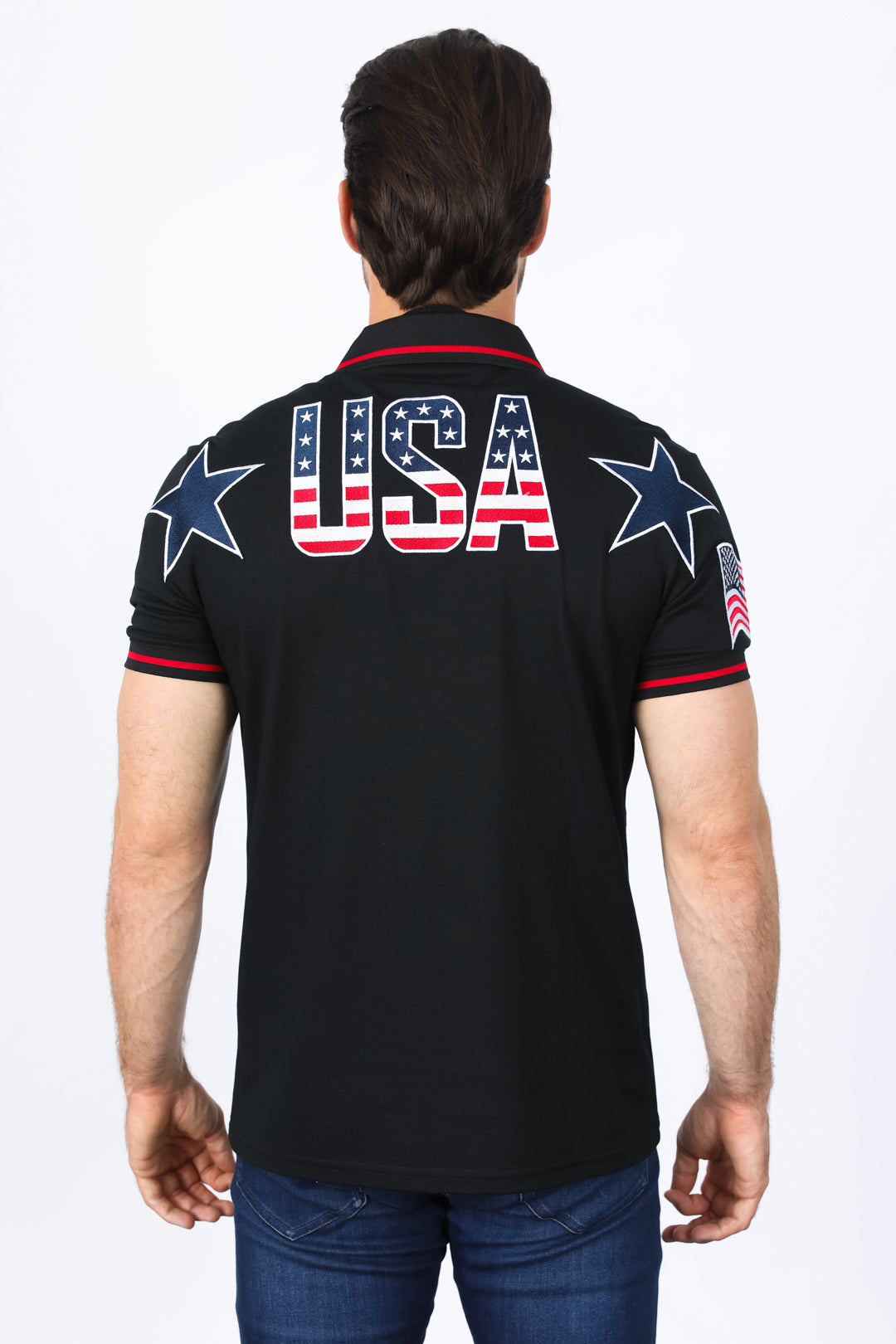 Mens Modern Fit Stretch USA Embroidery Polo