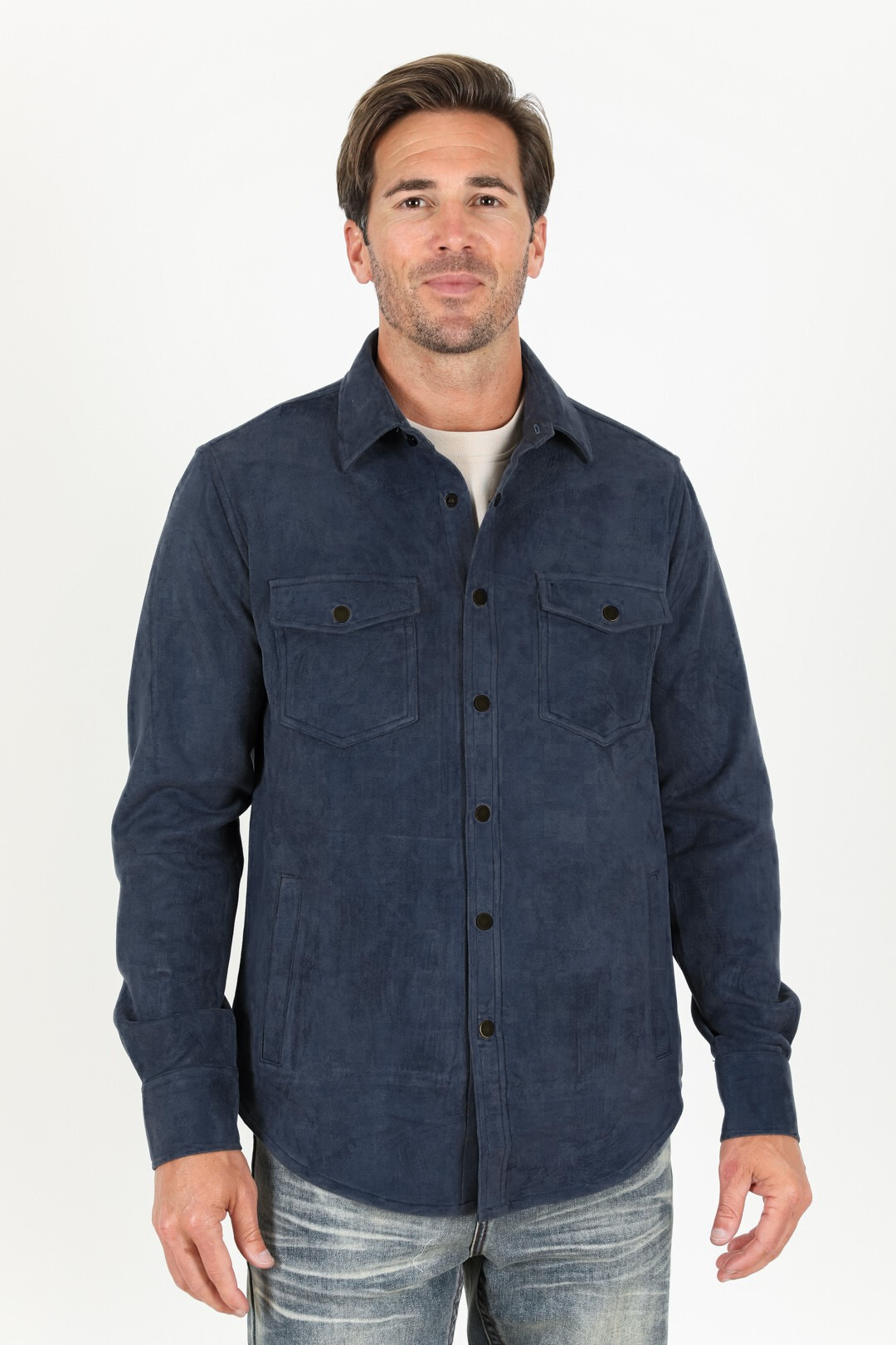 Men's Navy Faux Suede Overshirt