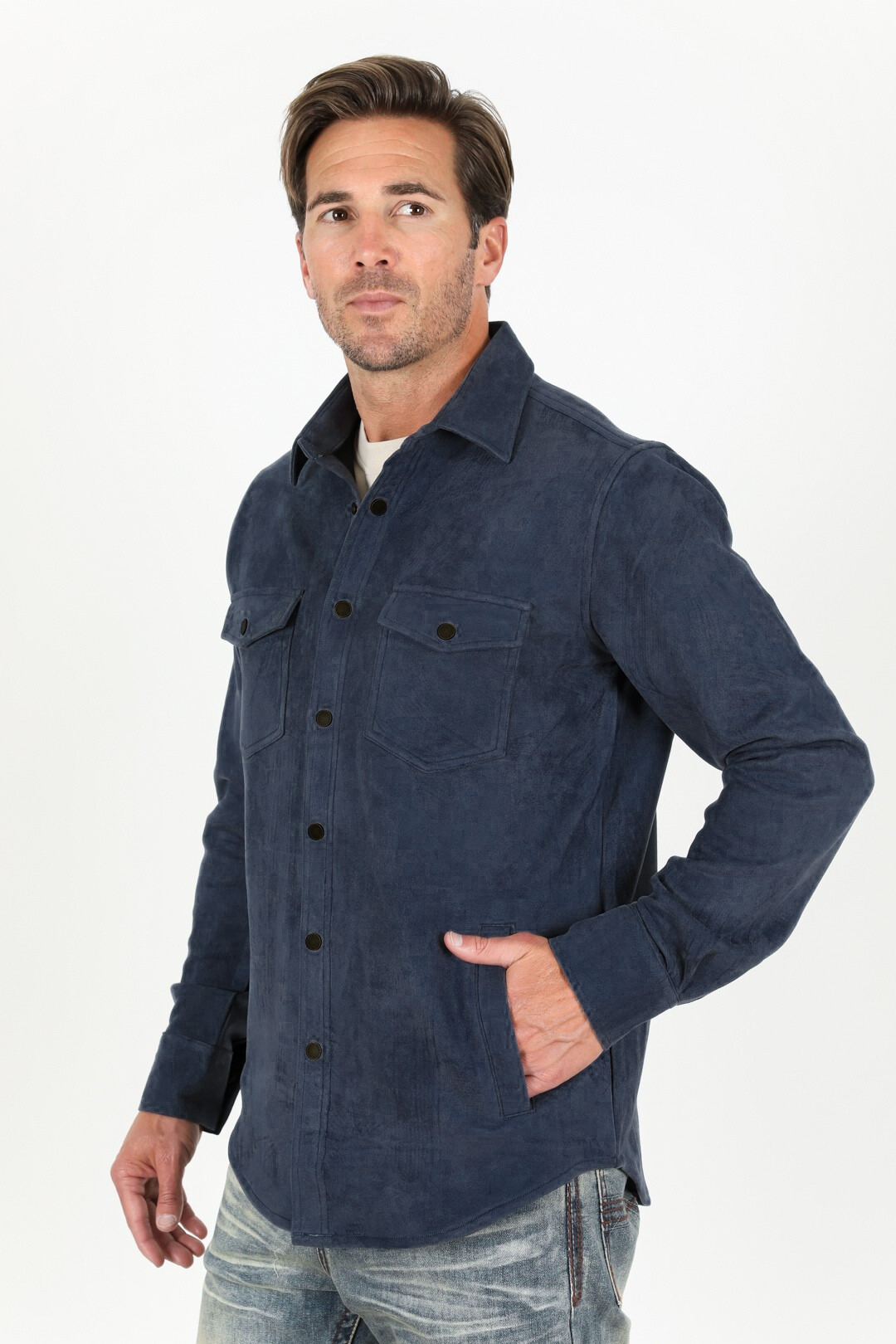Men's Navy Faux Suede Overshirt
