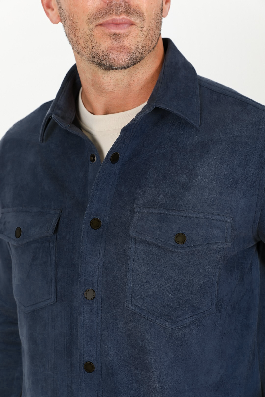 Men's Navy Faux Suede Overshirt
