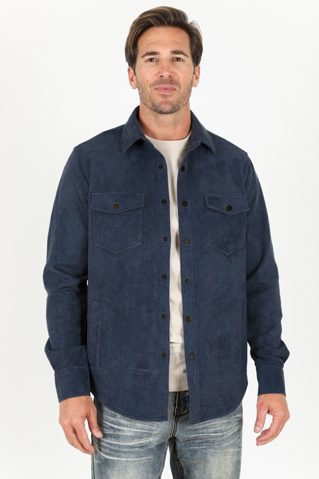 Men's Navy Faux Suede Overshirt