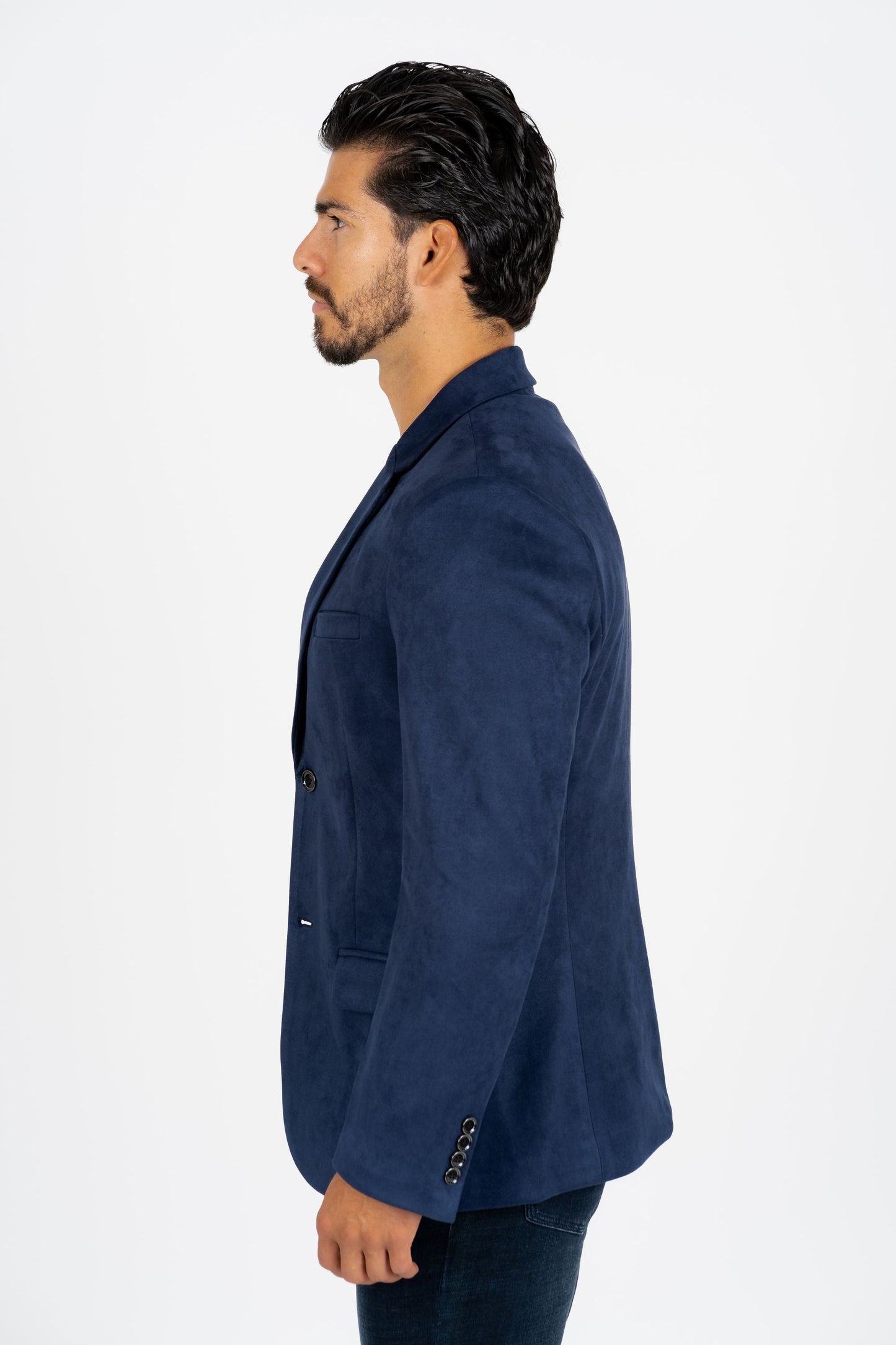 Men's Double Button Navy Faux-Suede Blazer