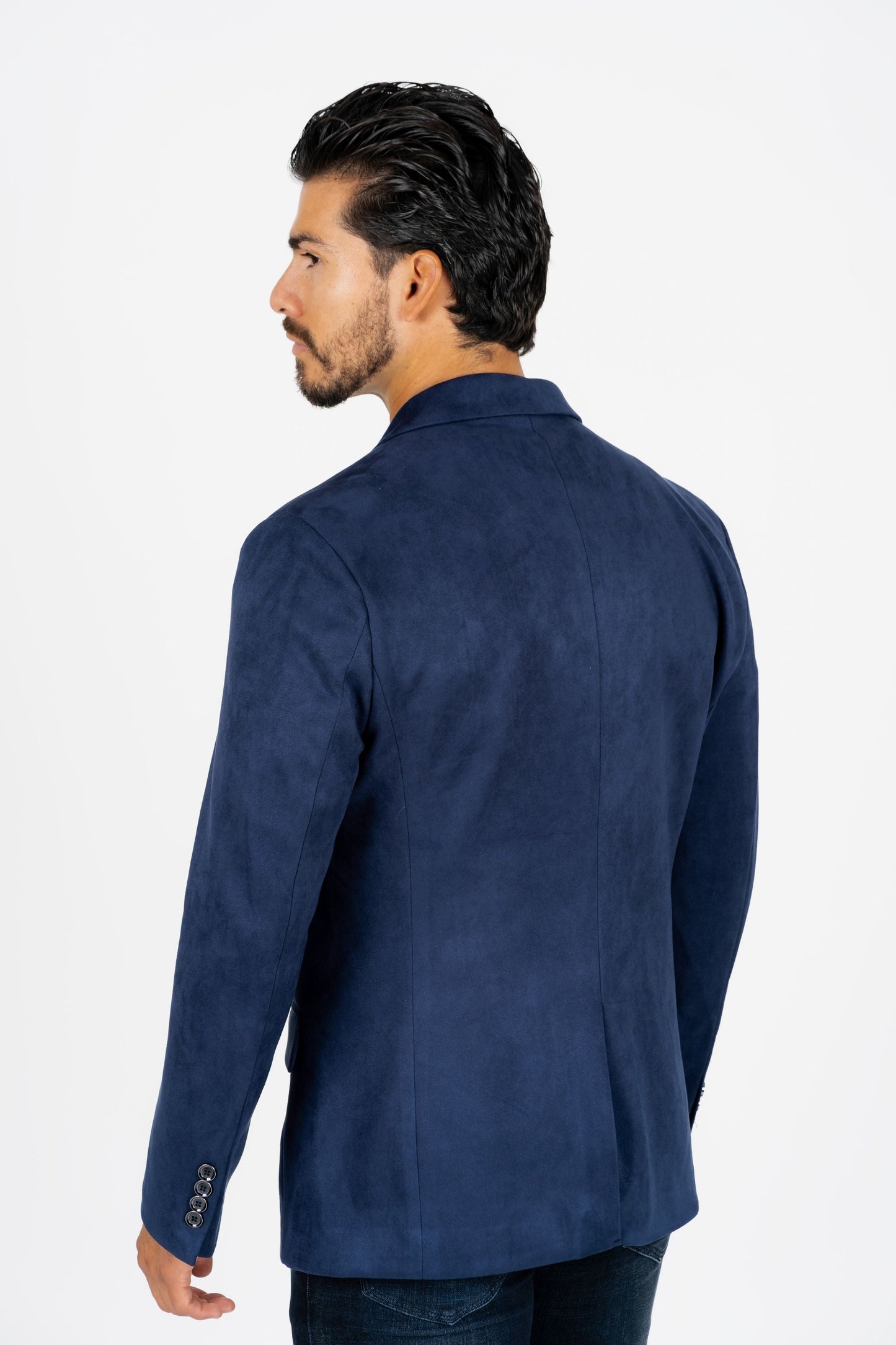 Men's Double Button Navy Faux-Suede Blazer