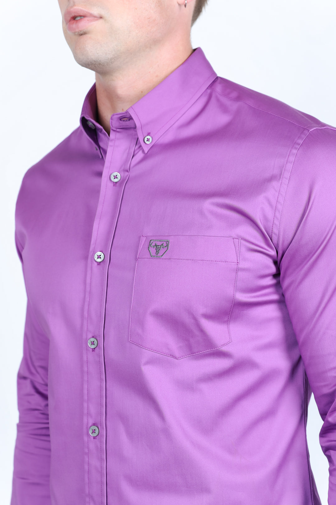 Men’s Single Pocket Logo Modern Fit Stretch Dress Shirt - Mauve