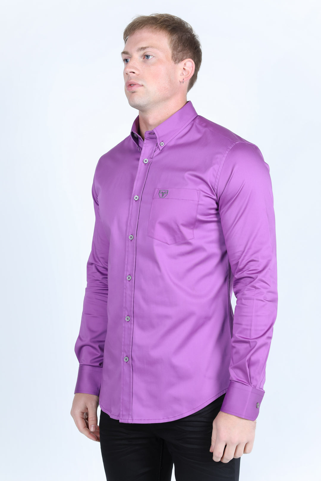 Men’s Single Pocket Logo Modern Fit Stretch Dress Shirt - Mauve