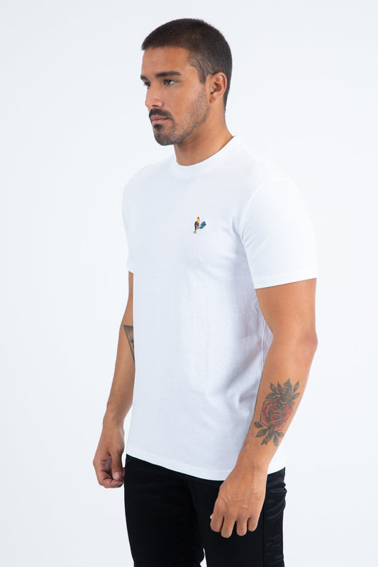 Men's Rooster Logo Cotton White T-Shirt