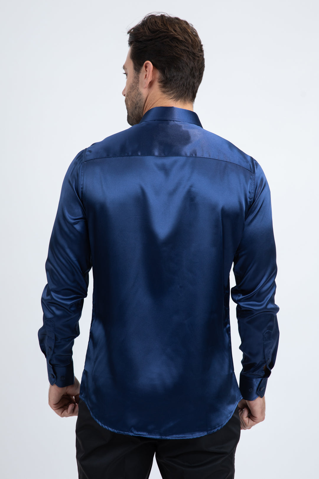 Men's Satin Navy Dress Shirt