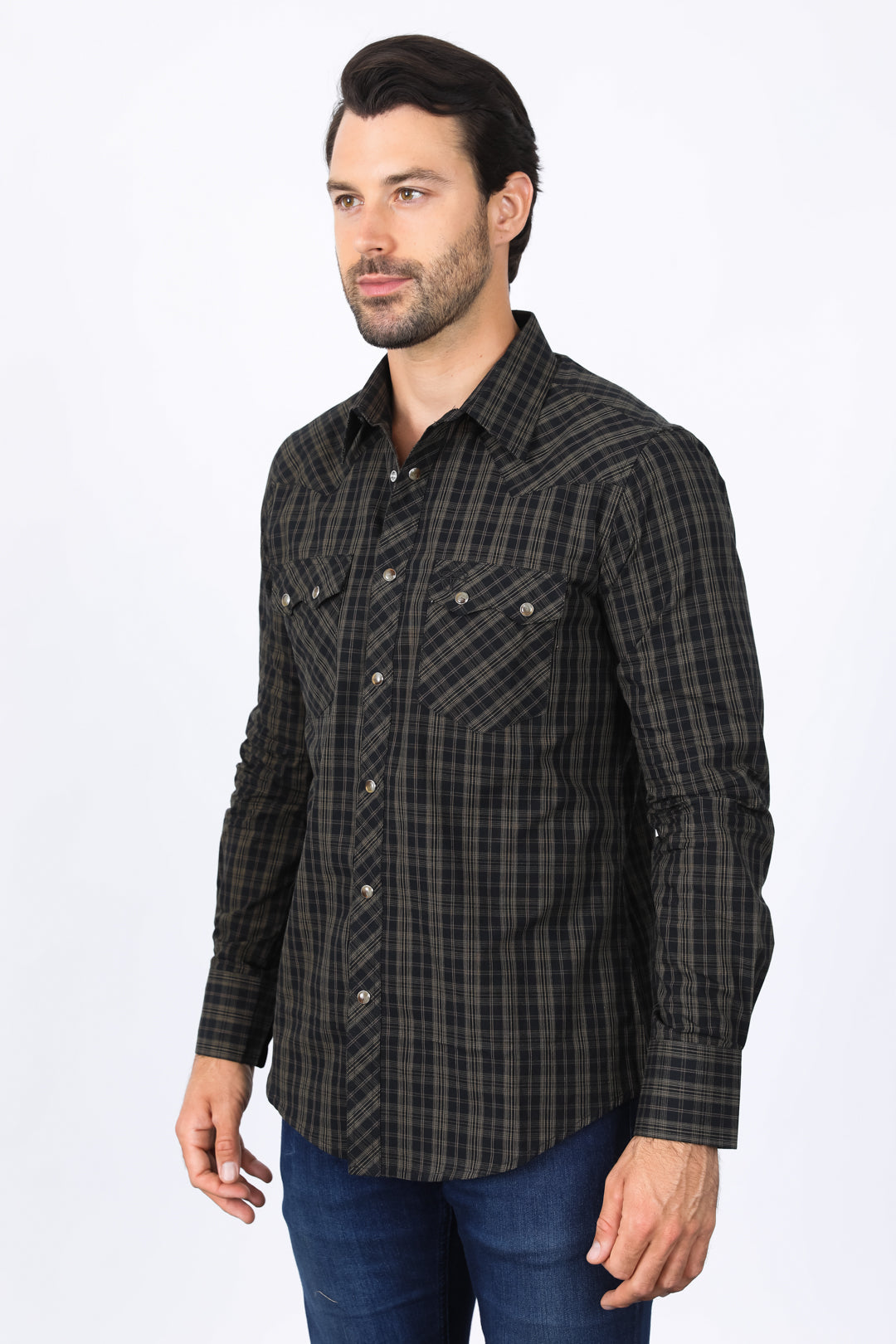 Mens Western Checkered Black Long Sleeve Shirts