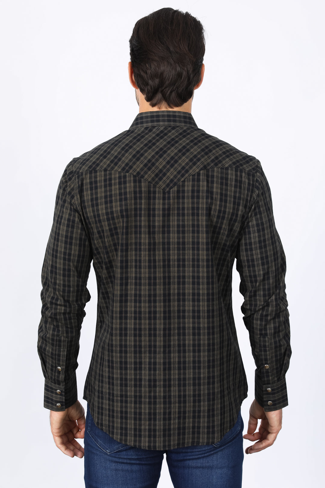 Mens Western Checkered Black Long Sleeve Shirts