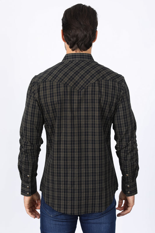 Mens Western Checkered Black Long Sleeve Shirts