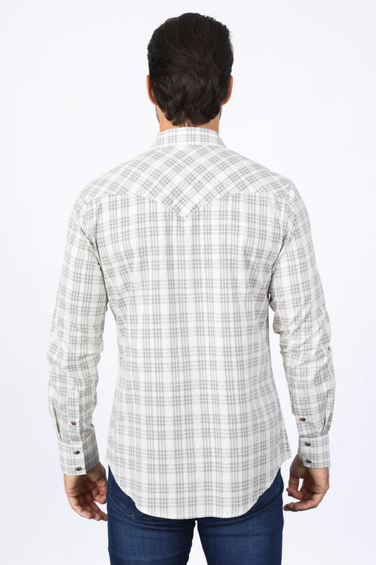 Mens Western Checkered White Long Sleeve Shirts