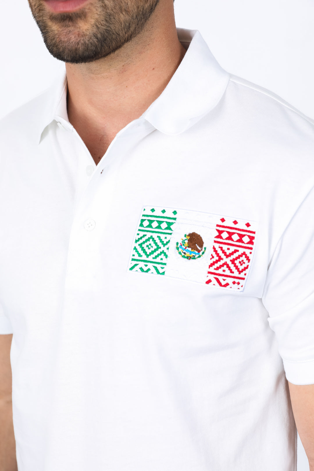 Mens Modern Fit Stretch MEXICO Embroidery Polo