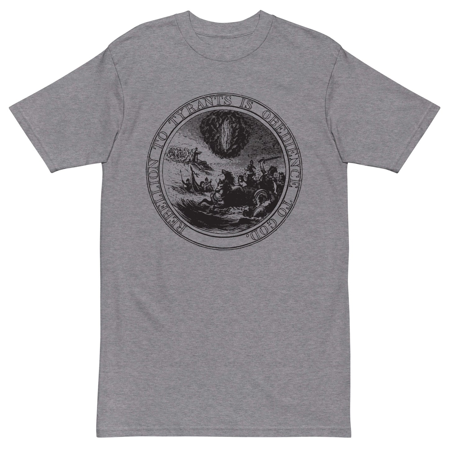 Rebellion to Tyrants is Obedience To God Franklin Motto Men’s Heavyweight Tee