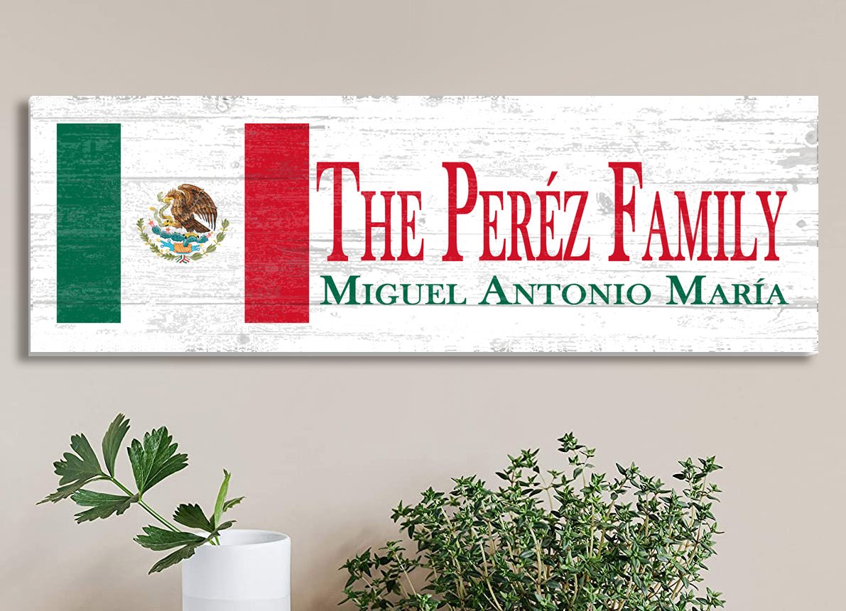 Mexican Flag Sign Personalized Wooden Family Name Sign