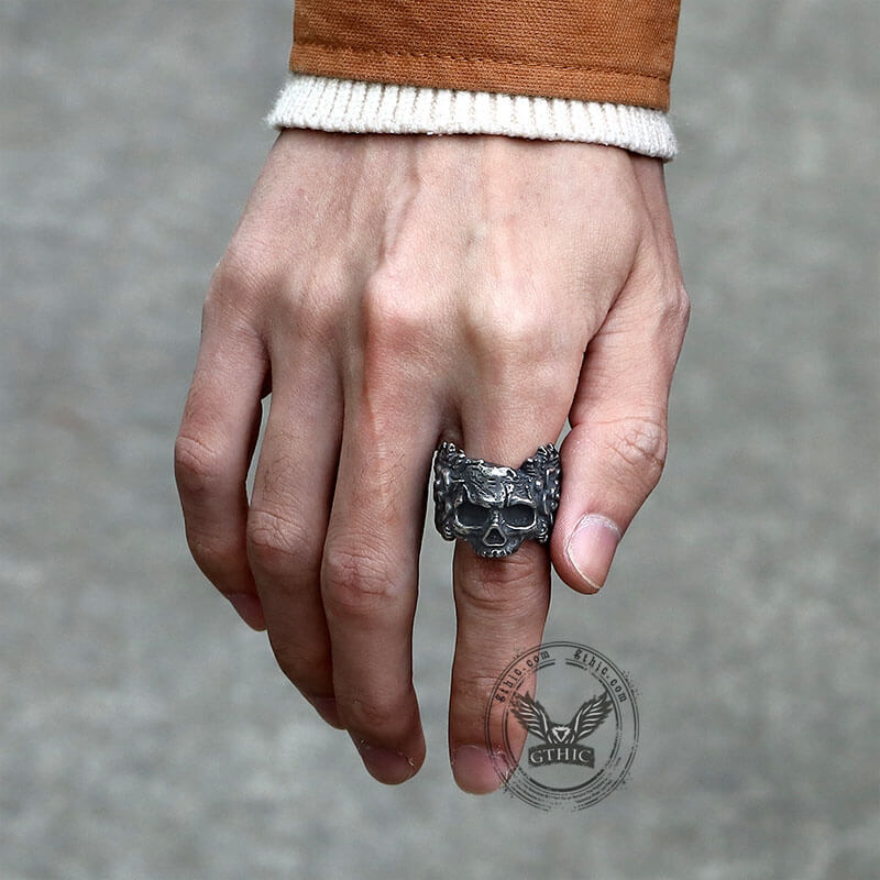 Mexican Flower Stainless Steel Sugar Skull Ring