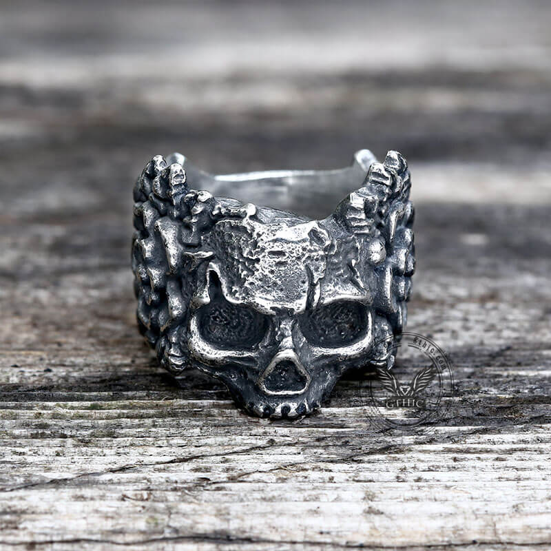 Mexican Flower Stainless Steel Sugar Skull Ring