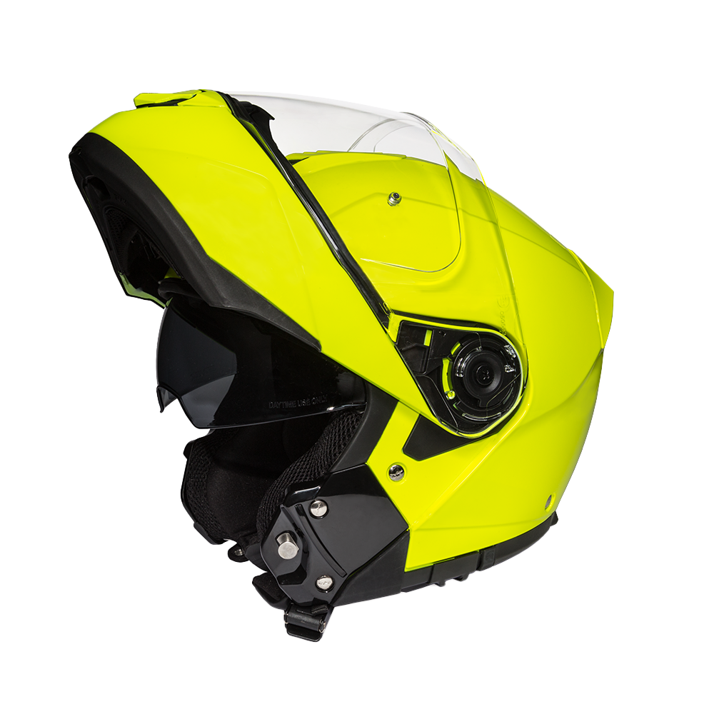 Daytona Glide Modular Motorcycle Helmet - DOT Approved, Bluetooth Ready, Dual Visor, Men/Women/Youth - Fluorescent Yellow