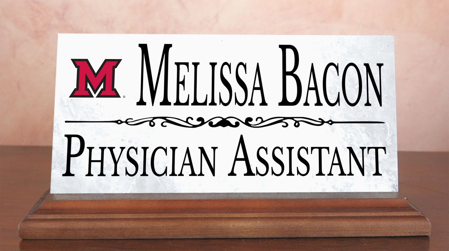 Miami University Desk Nameplate – Custom Marble Name Sign with Title