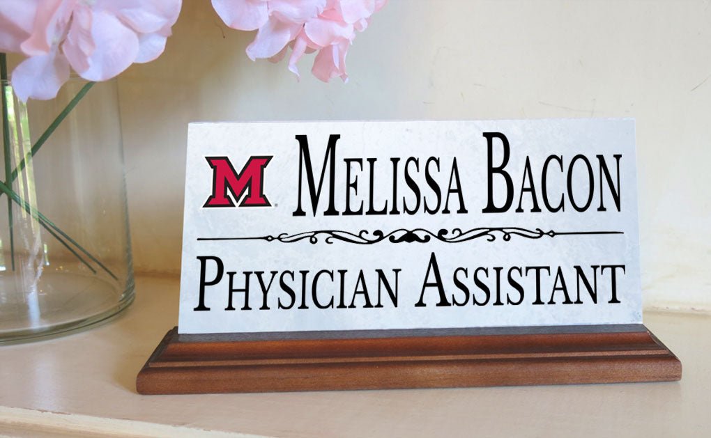 Miami University Desk Nameplate – Custom Marble Name Sign with Title