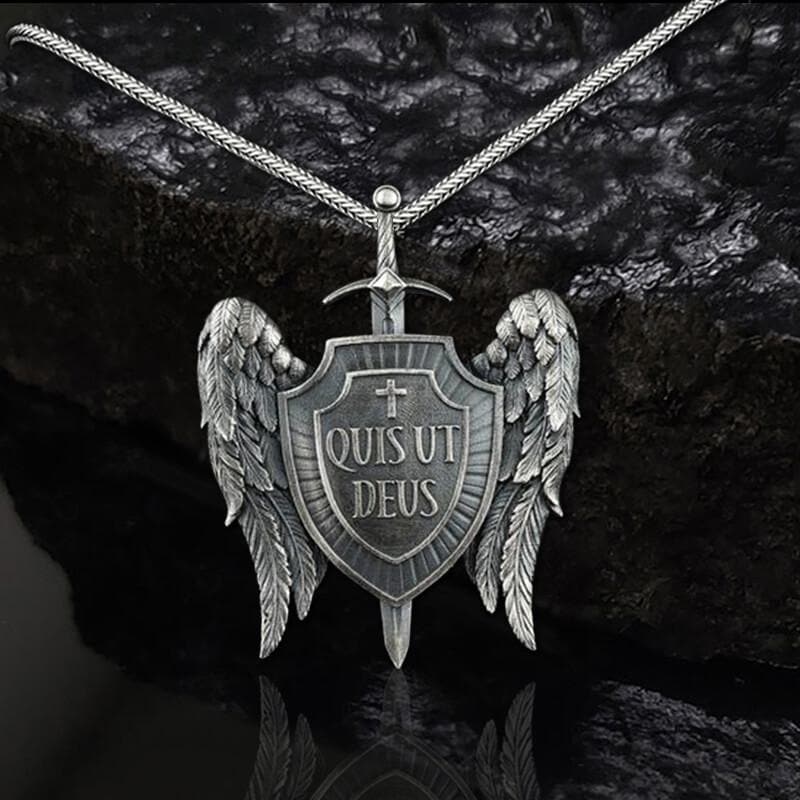 Michael Sword & Shield Archangel Wings Pure Tin Necklace
