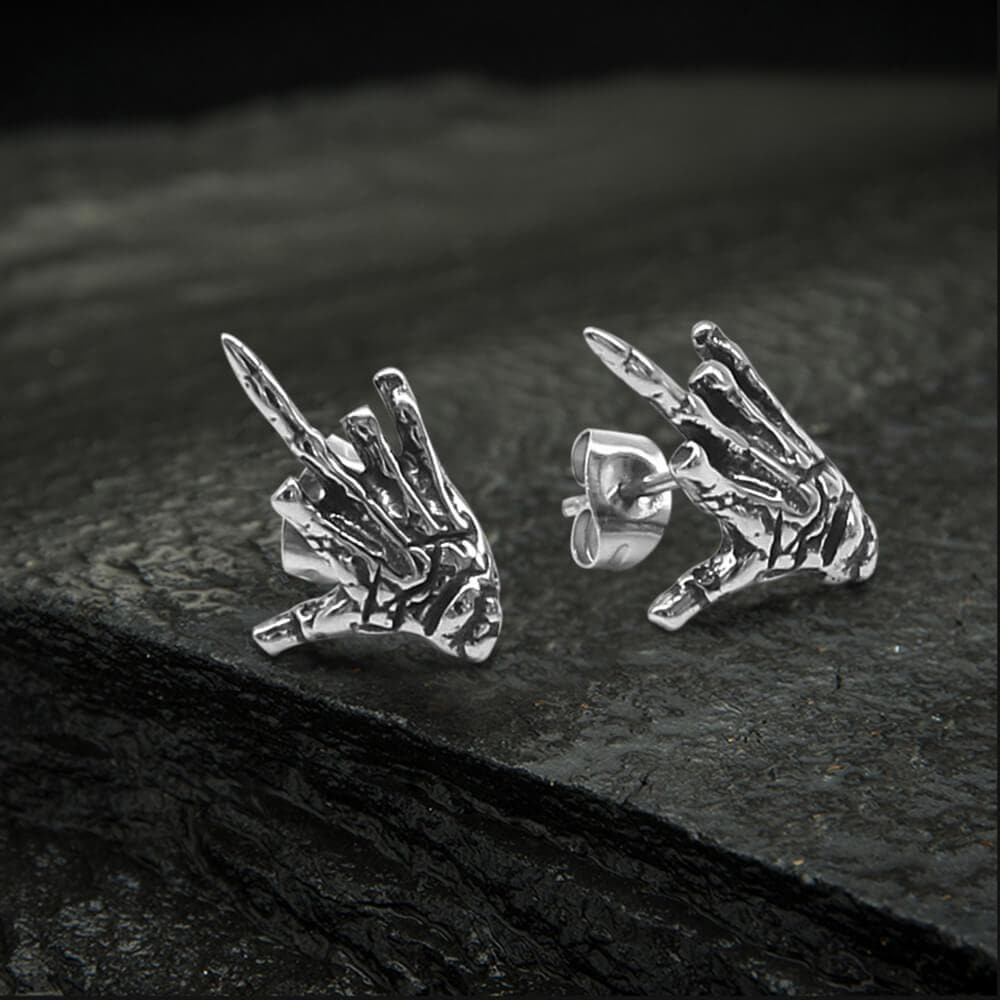 Middle Finger Ghost Hand Stainless Steel Ear Stud