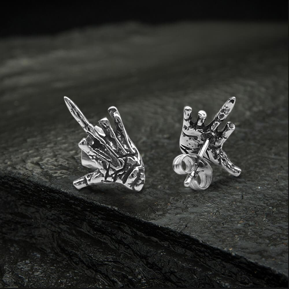 Middle Finger Ghost Hand Stainless Steel Ear Stud