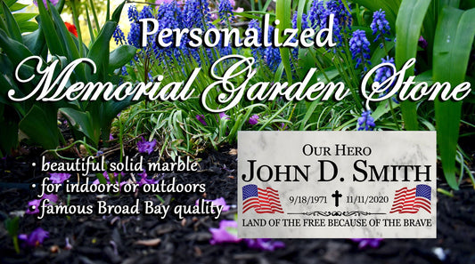 Military Memorial Garden Plaque – Personalized Marble Tribute With Flags & Dates