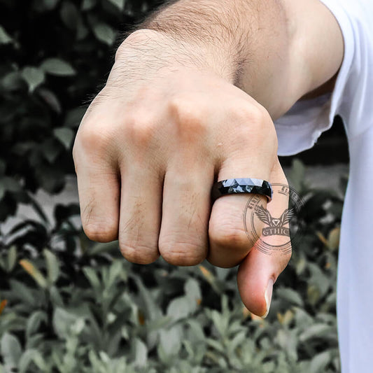 Minimalist Black Faceted Ceramic Ring