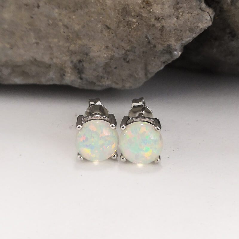 Minimalist Gem-Set Brass Stud Earrings