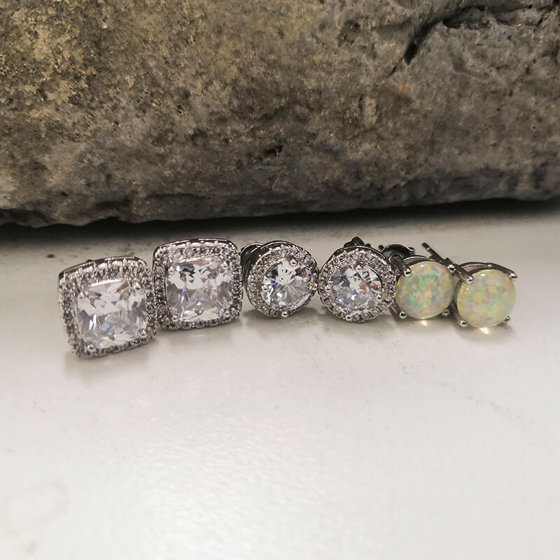 Minimalist Gem-Set Brass Stud Earrings