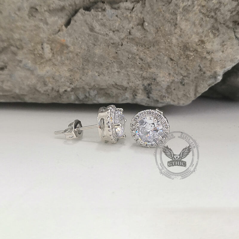 Minimalist Gem-Set Brass Stud Earrings