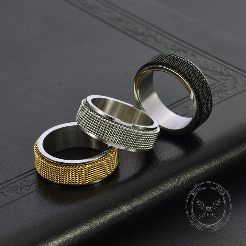 Minimalist Mesh Woven Stainless Steel Spinner Ring