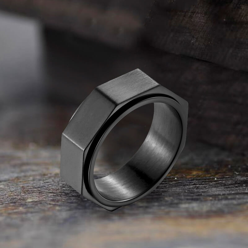 Minimalist Octagonal Nut Stainless Steel Spinner Ring