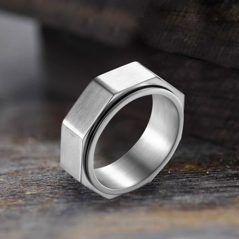 Minimalist Octagonal Nut Stainless Steel Spinner Ring