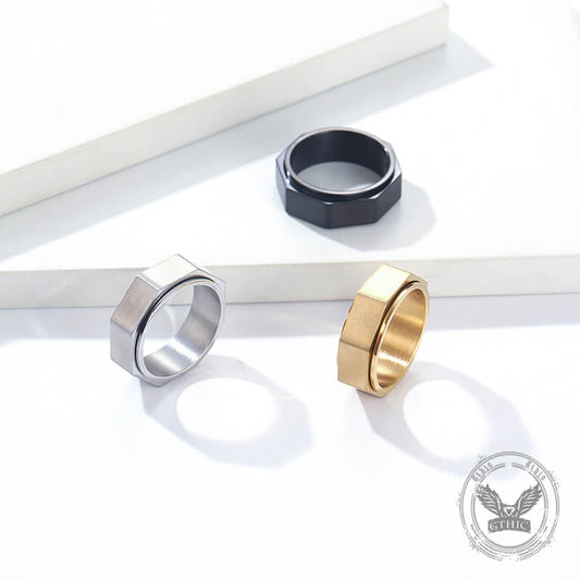 Minimalist Octagonal Nut Stainless Steel Spinner Ring