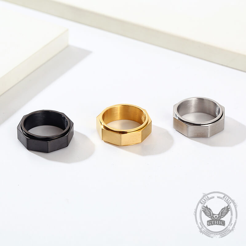 Minimalist Octagonal Nut Stainless Steel Spinner Ring