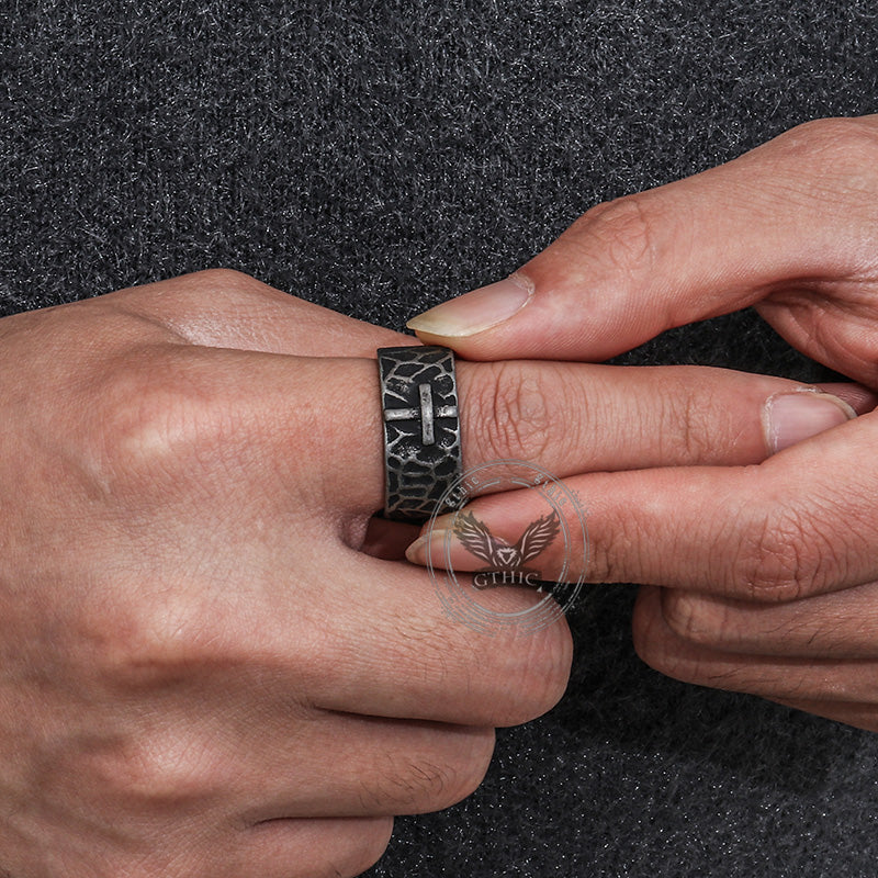 Minimalist Retro Texture Cross Stainless Steel Ring