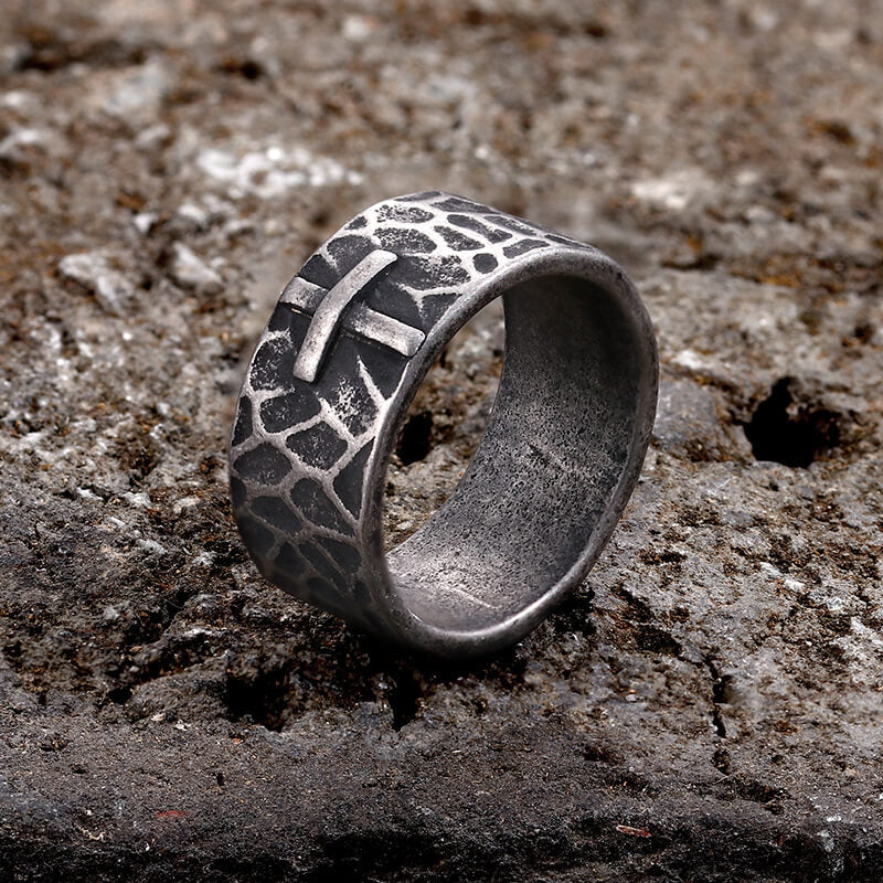 Minimalist Retro Texture Cross Stainless Steel Ring