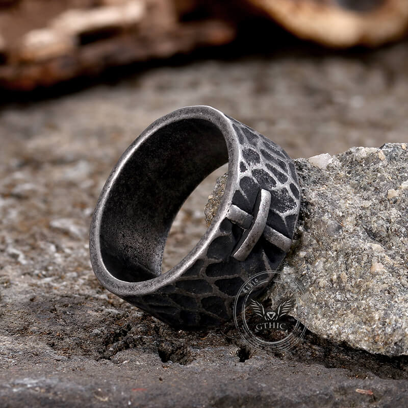 Minimalist Retro Texture Cross Stainless Steel Ring