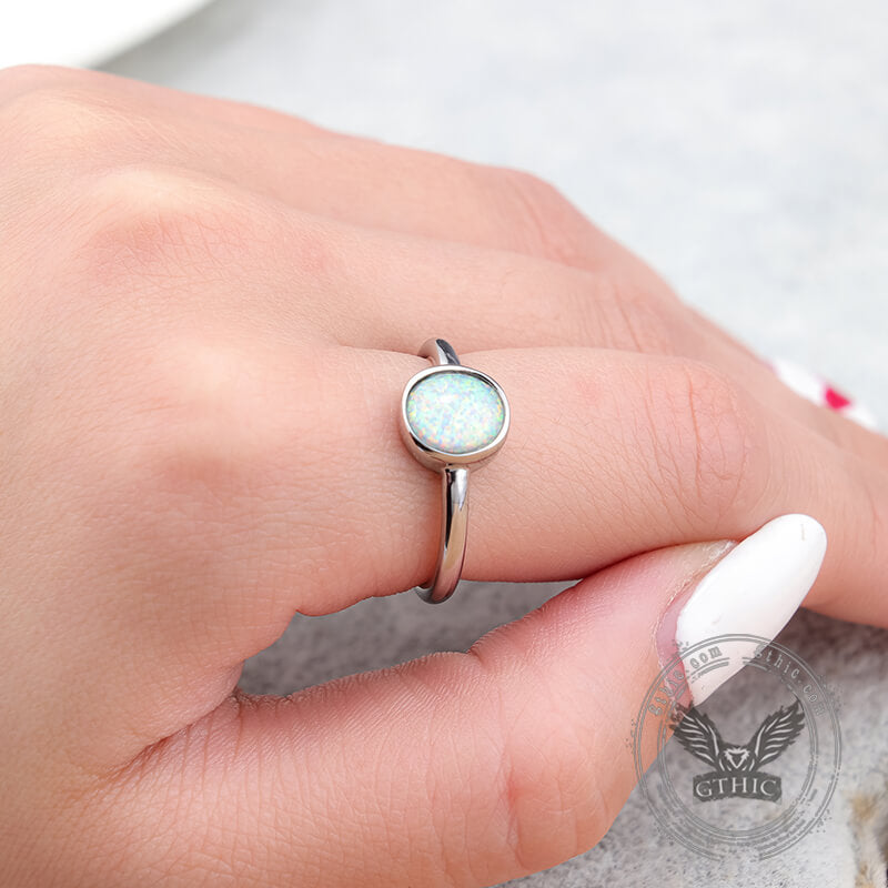 Minimalist Round Opal Stainless Steel Gemstone Ring