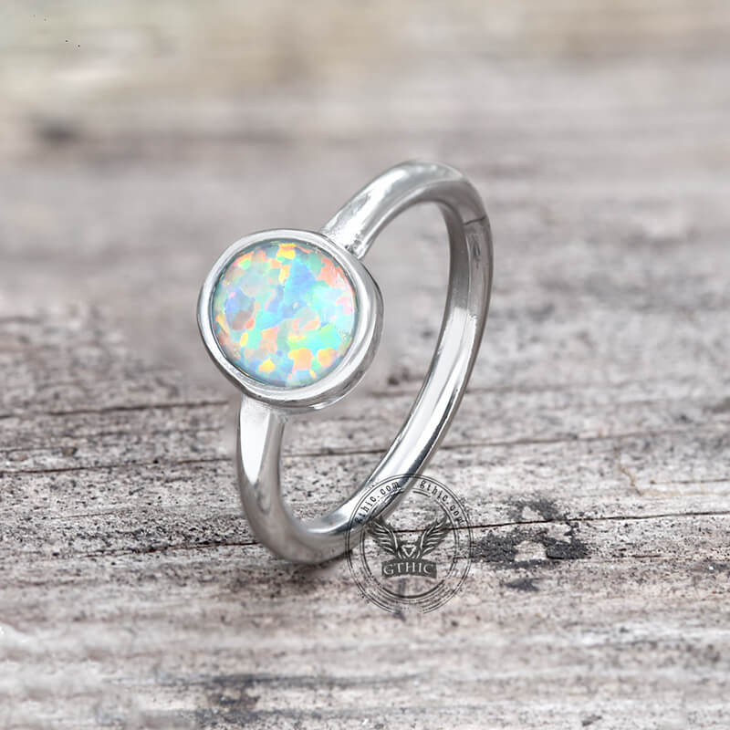 Minimalist Round Opal Stainless Steel Gemstone Ring