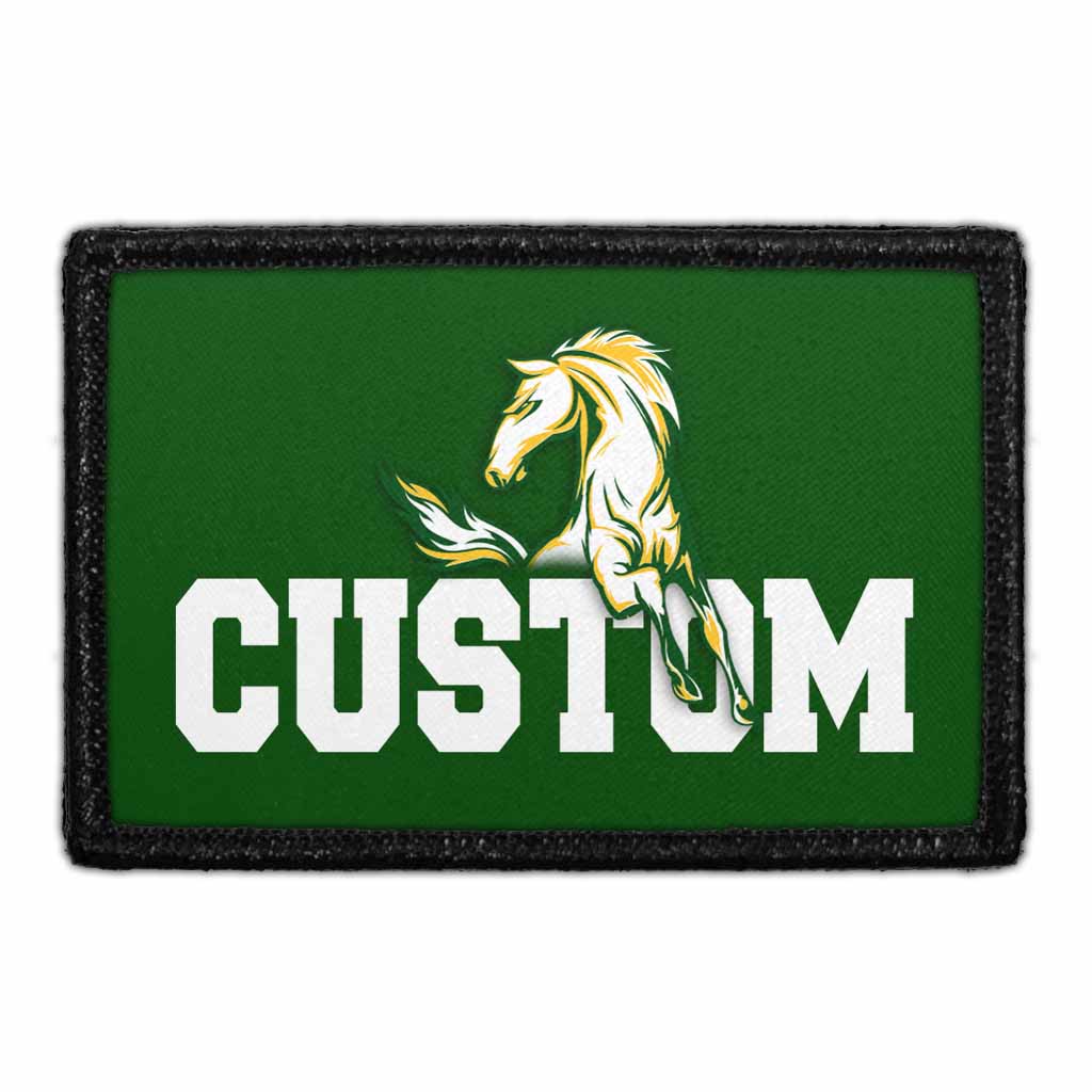 Custom Text With Horse - White Outline - Removable Patch