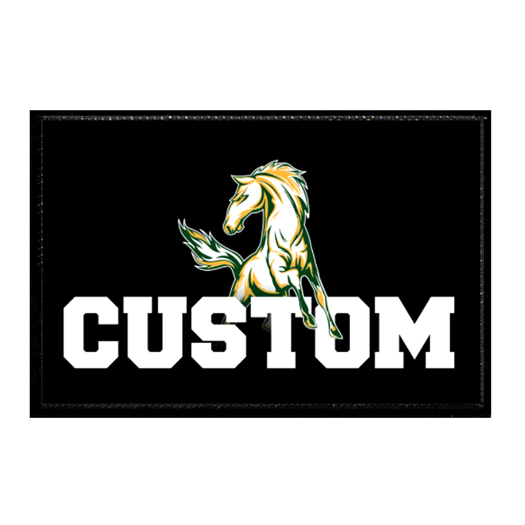 Custom Text With Horse - White Text On Black - Removable Patch