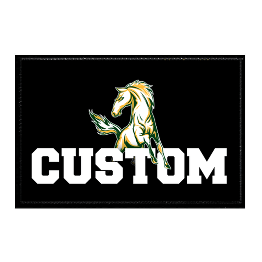 Custom Text With Horse - White Text On Black - Removable Patch