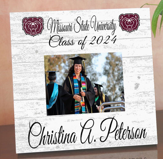 Missouri State Bears Personalized Graduation Picture Frame Plaque – Custom Printed Wood – Upload Your Photo, Name & Class Year – 10.5"x10.5"